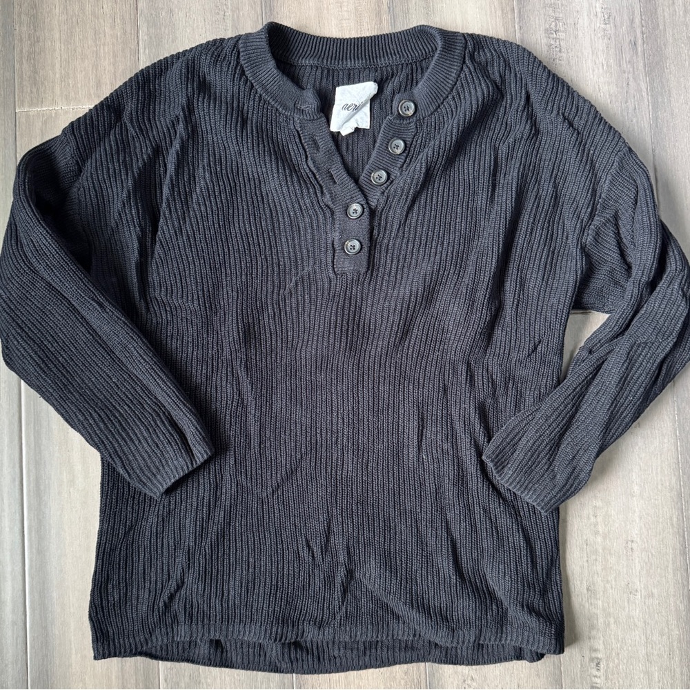 Aerie Black Henley Sweater